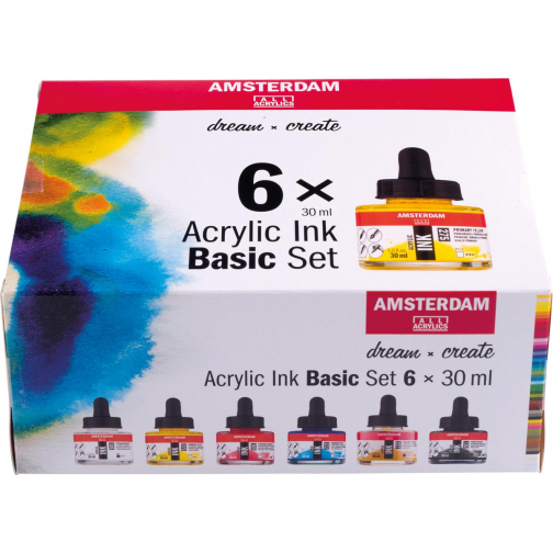 Amsterdam acryl inkt Bassisset, set met 6 flacons van 30 ml, assorti