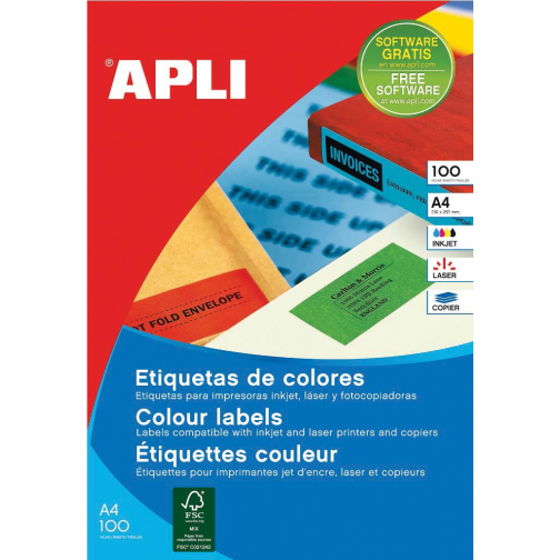 Apli Gekleurde etiketten ft 210 x 297 mm (b x h), groen, 100 stuks, 1 per blad