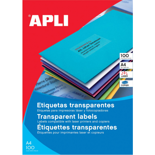Apli Transparante etiketten ft 210 x 297 mm (b x h), 20 stuks, 1 per blad, doos van 20 blad
