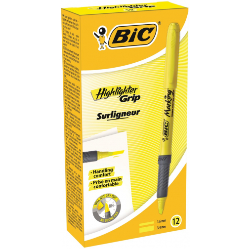 Bic markeerstift Highlighter Grip, geel, doos van 12 stuks