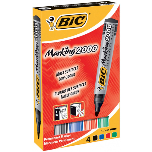 Bic permanent marker 2000, doos met 4 stuks in geassorteerde kleuren
