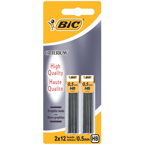 Bic Criterium potloodstiften, 0,5 mm, HB, blister van 2 etuis van 12 stuks