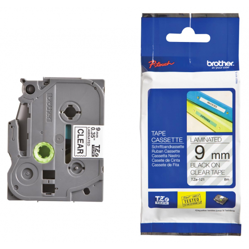 Brother TZe tape voor P-Touch 9 mm, zwart op transparant