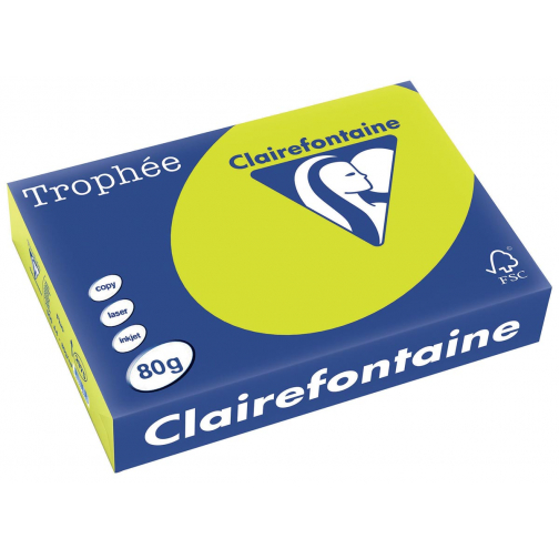 Clairefontaine Trophée Intens, gekleurd papier, A4, 80 g, 500 vel, fluo groen