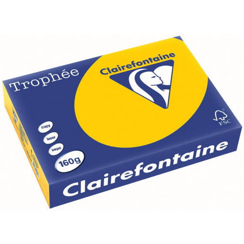 Clairefontaine Trophée Intens, gekleurd papier, A4, 160 g, 250 vel, zonnebloemgeel