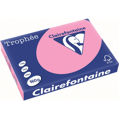 Clairefontaine Trophée Pastel, gekleurd papier, A3, 160 g, 250 vel, felroze