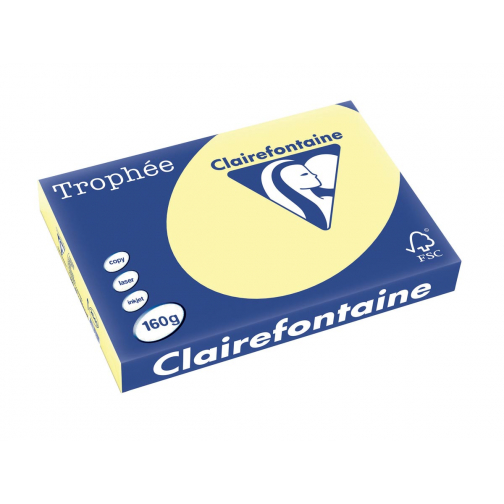 Clairefontaine Trophée Pastel, gekleurd papier, A3, 160 g, 250 vel, kanariegeel