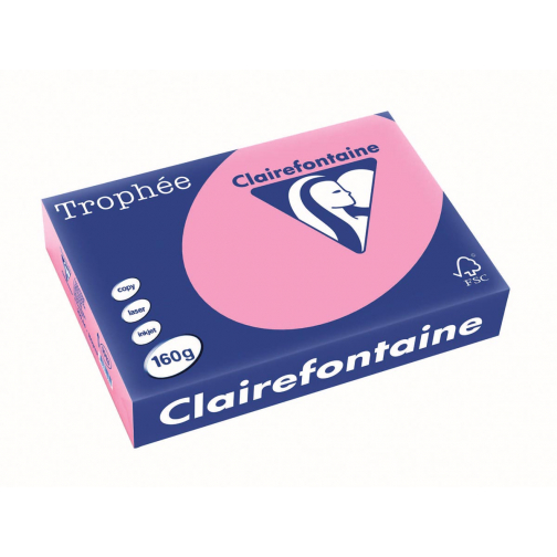 Clairefontaine Trophée Pastel, gekleurd papier, A4, 160 g, 250 vel, felroze