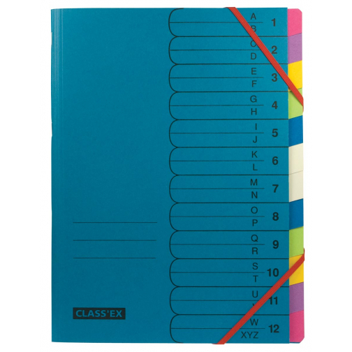 Class'ex sorteermap A-Z en 1-12, blauw met 12 tabs in geassorteerde kleuren