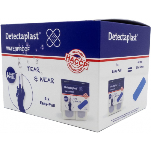 Detectaplast Tear & Wear Waterproof Easy-Pull, ft 25 x 72 mm, 5 x 40 stuks