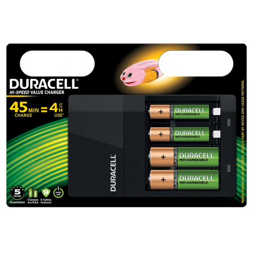 Duracell batterijlader Hi-Speed Value Charger, inclusief 2 AA en 2 AAA batterijen, op blister