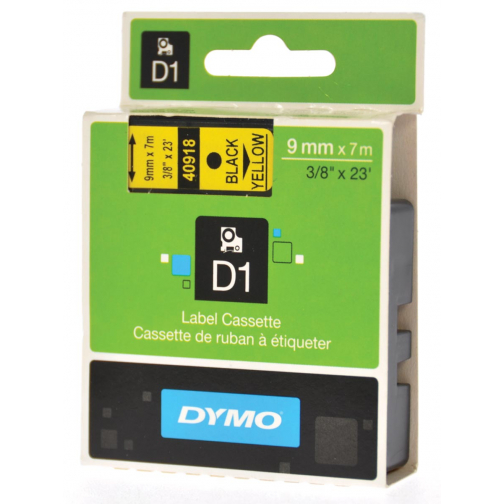Dymo D1 tape 9 mm, zwart op geel