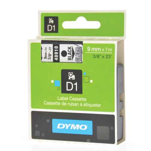 Dymo D1 tape 9 mm, zwart op transparant