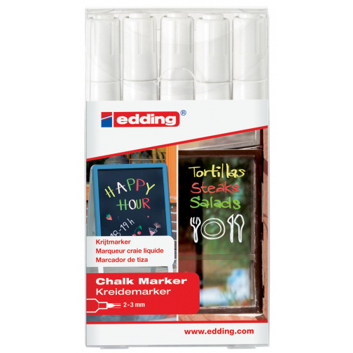 Edding krijtmarker e-4095 wit, etui van 5 stuks