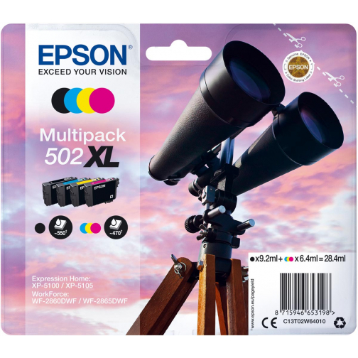 Epson inktcartridge 502XL, 470 - 550 pagina's, OEM C13T02W64010, 4 kleuren