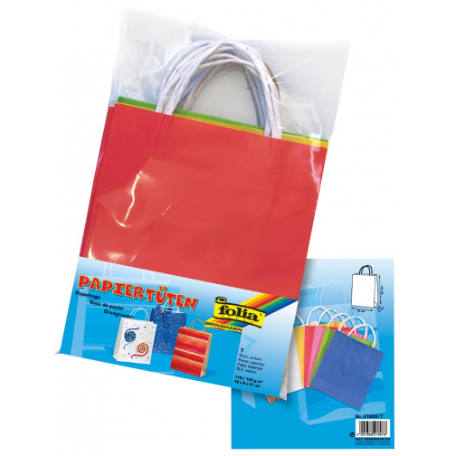 Folia papieren kraft zak, 110-125 g/m², geassorteerde kleuren, pak van 7 stuks