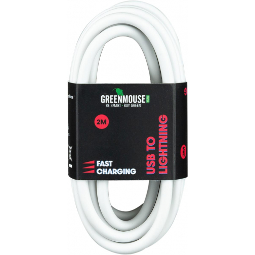 Greenmouse Lightning kabel, USB-A naar 8-pin, 2 m, wit