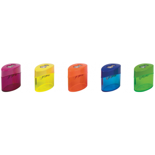 M+R potloodslijper Elliptic Swing, 2 gaats, met reservoir, doos van 10 stuks, geassorteerde kleuren
