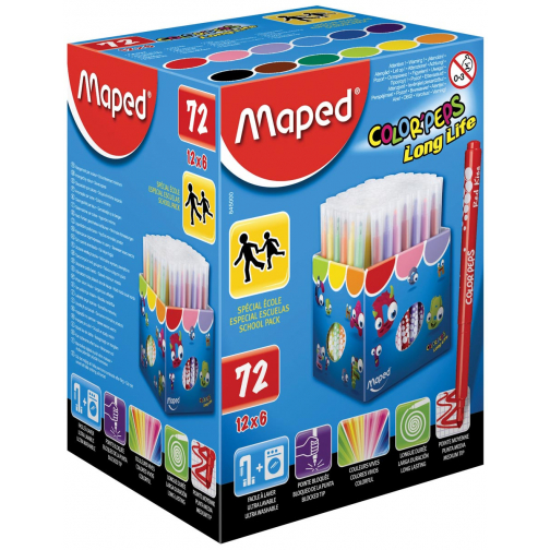 Maped Viltstift Color'Peps 72 stiften in een kartonnen doos (classpack)