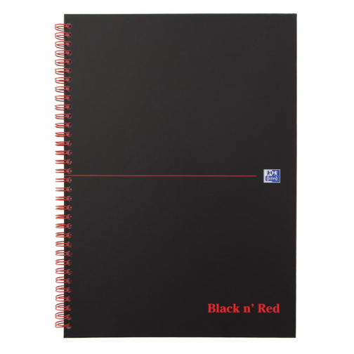 Oxford BLACK N' RED spiraalblok karton, 140 bladzijden ft A4, geruit 5 mm