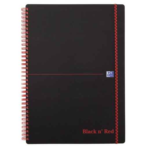 Oxford BLACK N' RED spiraalblok kunststof, 140 bladzijden ft A4, geruit 5 mm