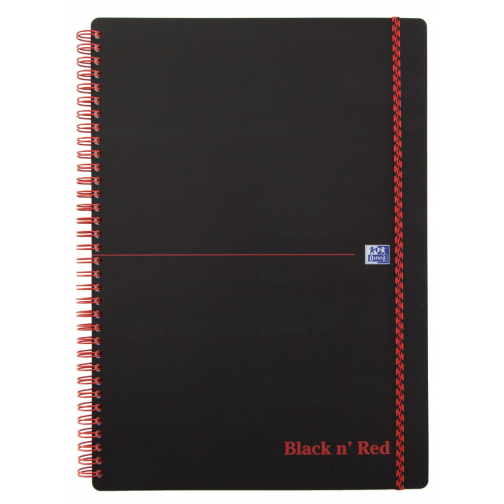 Oxford BLACK N' RED spiraalblok kunststof, 140 bladzijden ft A5, geruit 5 mm