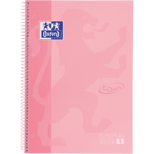 Oxford School Touch Europeanbook spiraalblok, ft A4+, 160 bladzijden, gelijnd, pastel roze