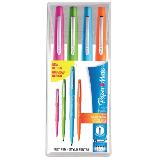 Paper Mate fineliner Flair Original, etui met 4 stuks in geassorteerde fun kleuren