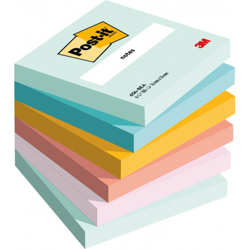 Post-it Notes, Beachside colour collection, ft 76 x 76 mm, 100 vel, pak van 6 blokken