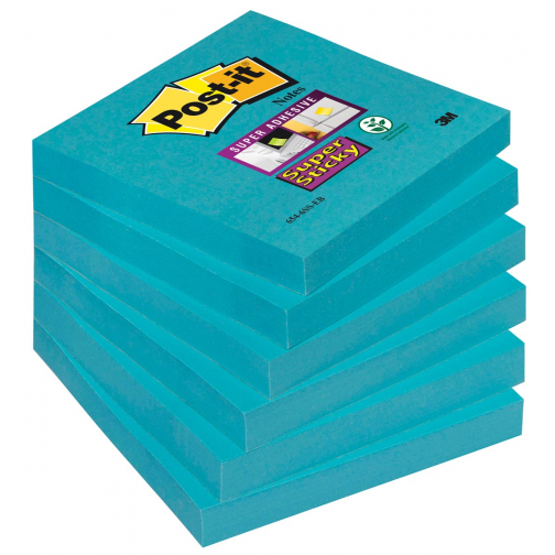Post-it Super Sticky notes, 90 vel, ft 76 x 76 mm, pak van 6 blokken, blauw (paradise blue)