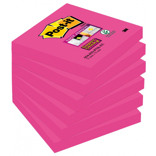 Post-it Super Sticky notes, 90 vel, ft 76 x 76 mm, pak van 6 blokken, fuchsia (power pink)