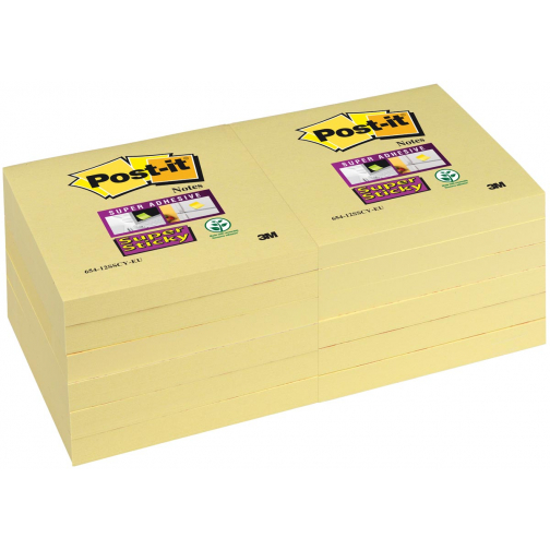 Post-it Super Sticky notes, 90 vel, ft 76 x 76 mm, geel, pak van 12 blokken