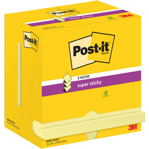 Post-It Super Sticky Z-Notes, 90 vel, ft 76 x 127 mm, geel, pak van 12 blokken