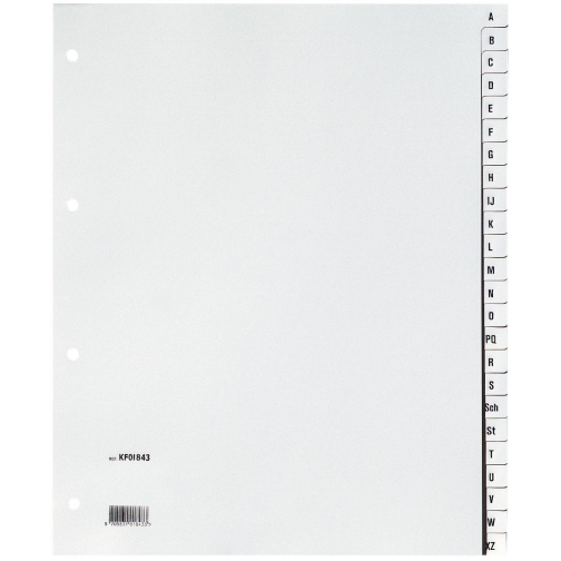 Q-CONNECT tabbladen, A4, PP, 4-gaatsperforatie, set van A-Z, 24 tabs, grijs
