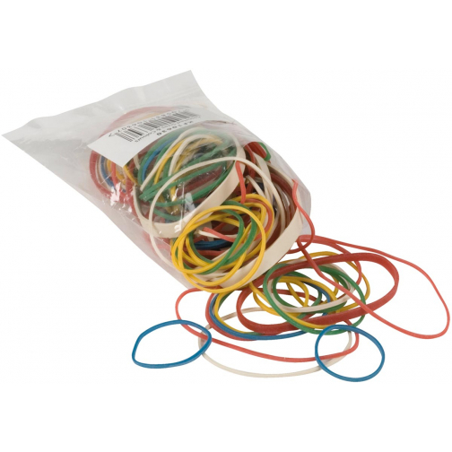 Q-CONNECT elastieken, breedte 1,5 mm, verschillende lengtes, 25 g, geassorteerde kleuren