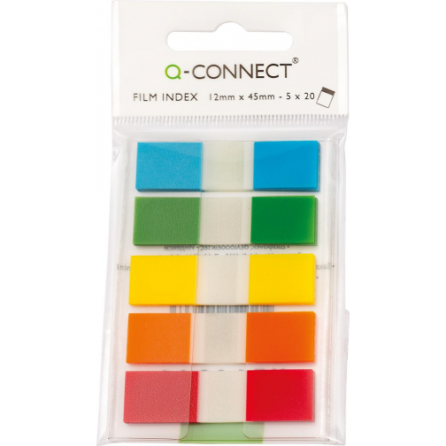 Q-CONNECT index mini, ft 12,5 x 45 mm, 5 x 20 tabs, geassorteerde kleuren