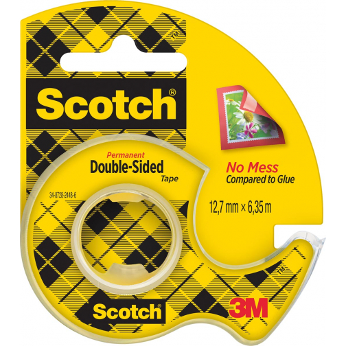 Scotch dubbelzijdige tape 12,7 mm x 6,3 m, dispenser + rolletje