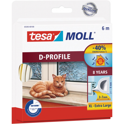 Tesa Moll Classic tochtstrip D-profiel, 6 m, wit