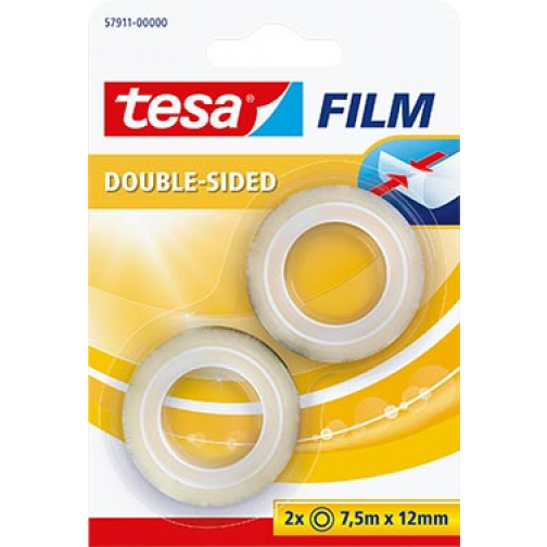 Tesafilm Double-Sided, ft 7,5 m x 12 mm, blister van 2 stuks