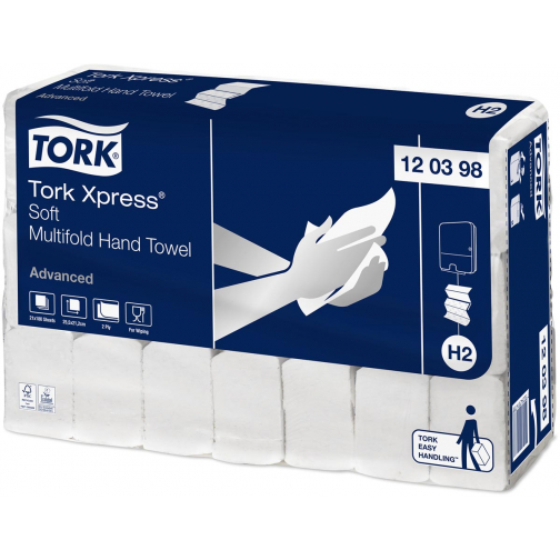 Tork Xpress Advanced handdoek 2-laags, systeem H2, wit, ft 25,5x21,2 cm, pak van 21 stuks
