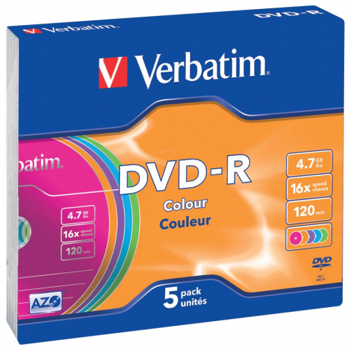 Verbatim DVD recordable DVD-R, doos van 5 stuks, individueel verpakt (Slim Case)