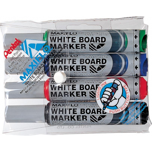 Whiteboardmarker Maxiflo set van 4 kleuren (blauw, rood, groen en zwart)